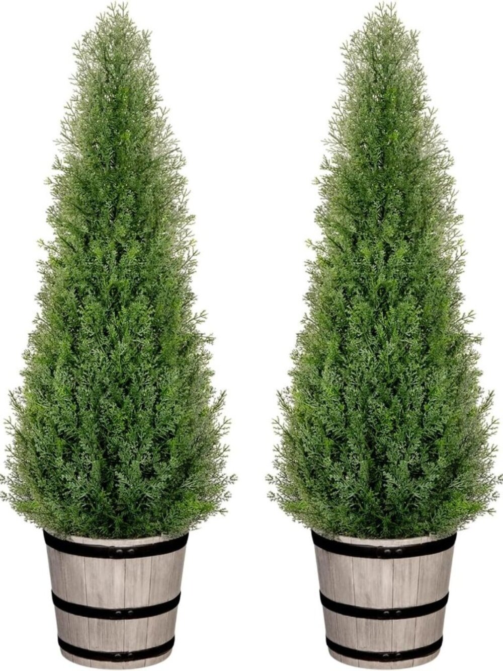 Set of 2 3FT Realistic Artificial Cedar Topiary Trees with Rustic Planter for